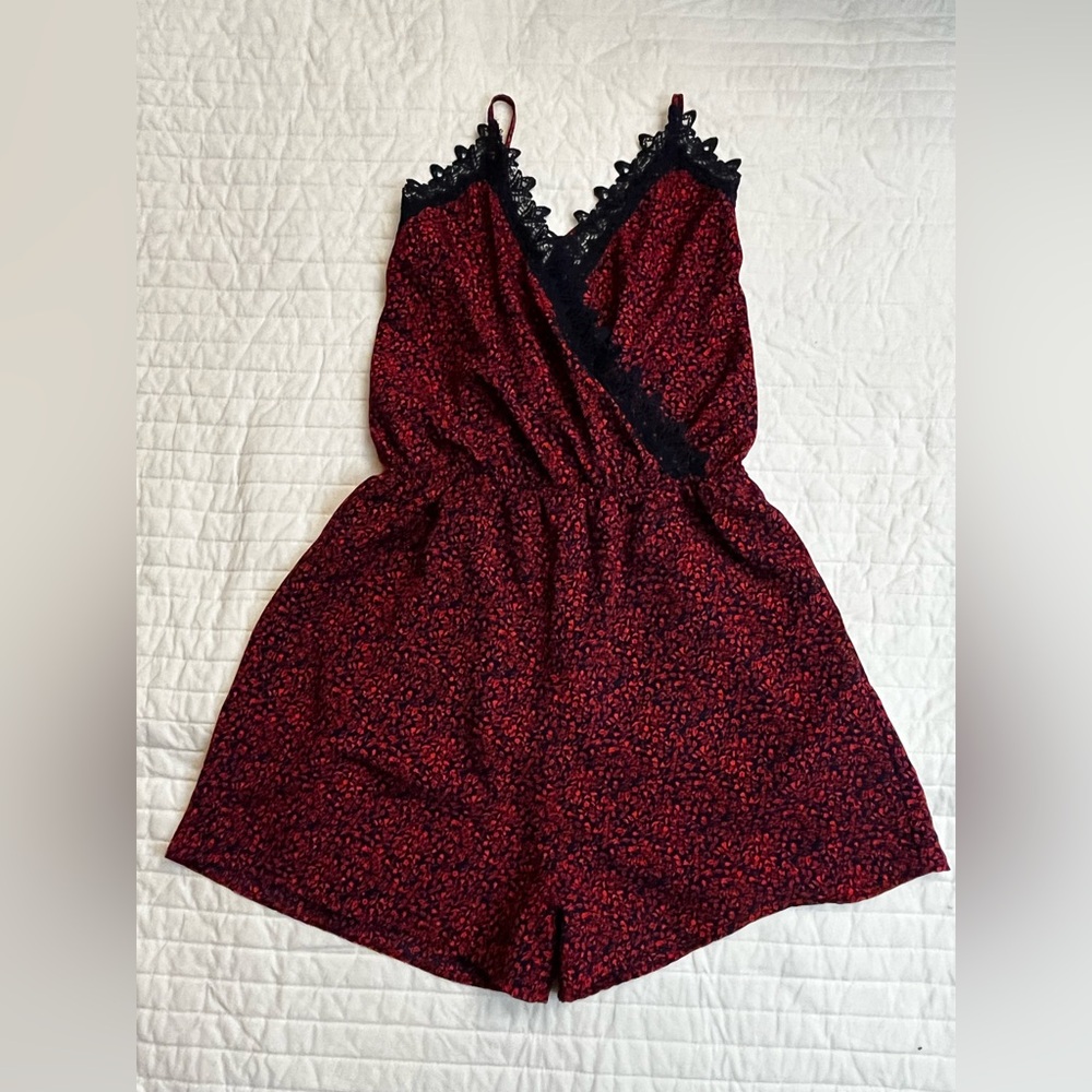 Active USA navy and red floral print romper nwot